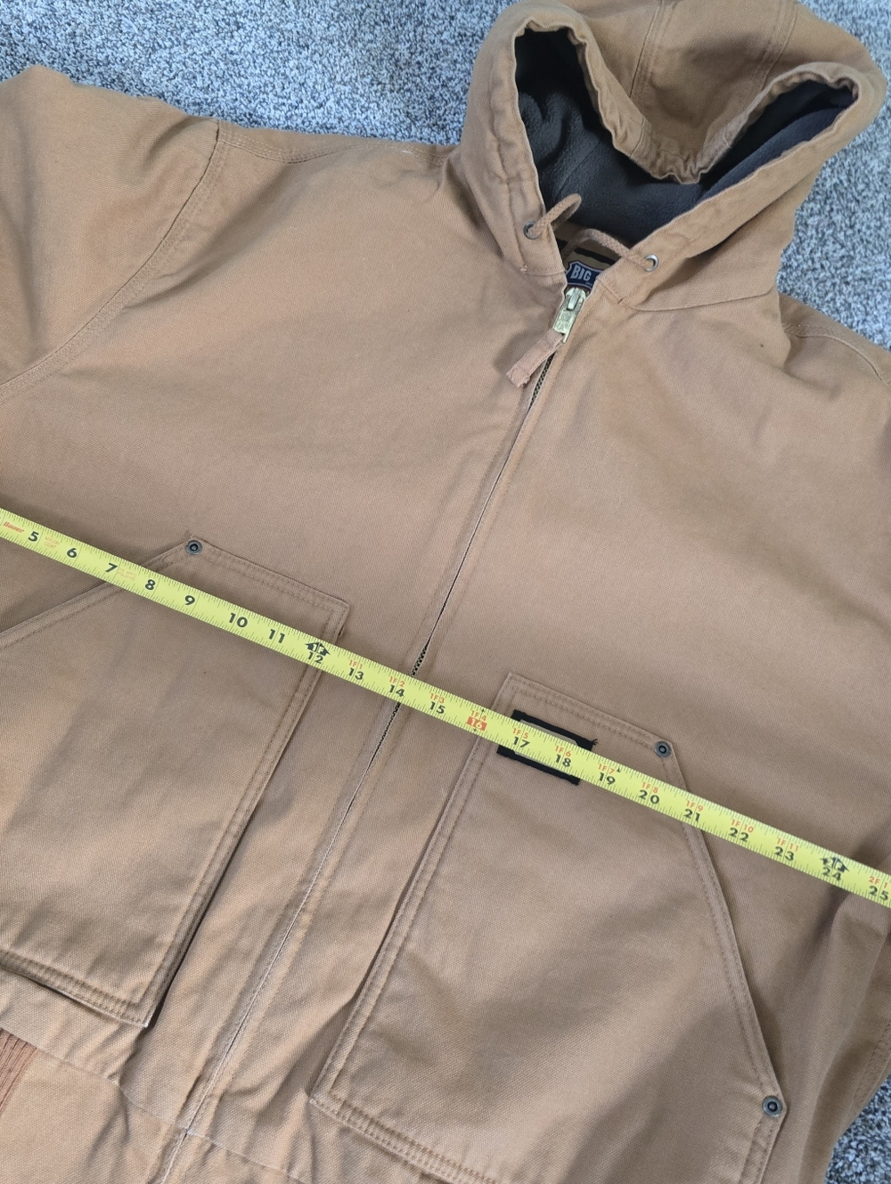 Big Smith Hooded Men's Tan Canvas Work Jacket Size Large - Picture 3 of 4